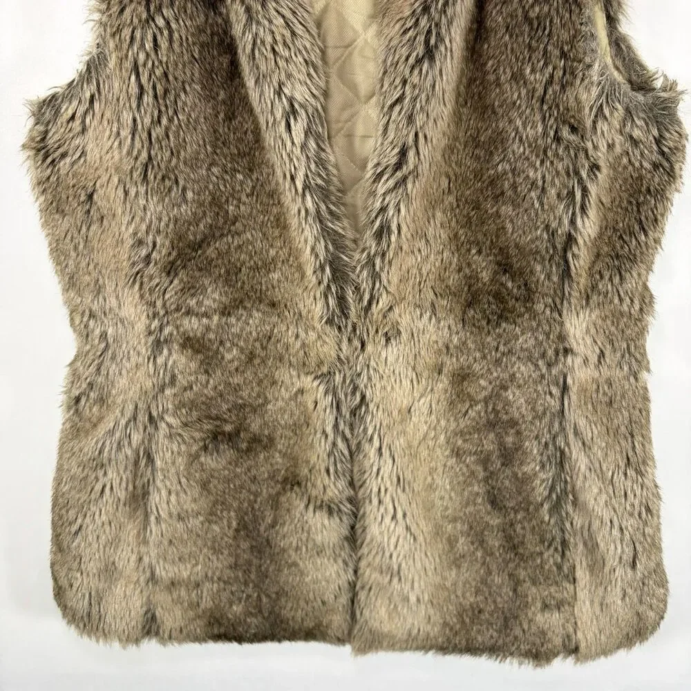 Banana Republic Faux Fur Vest Womens Size Small Brown Quilted Insulated Lining
